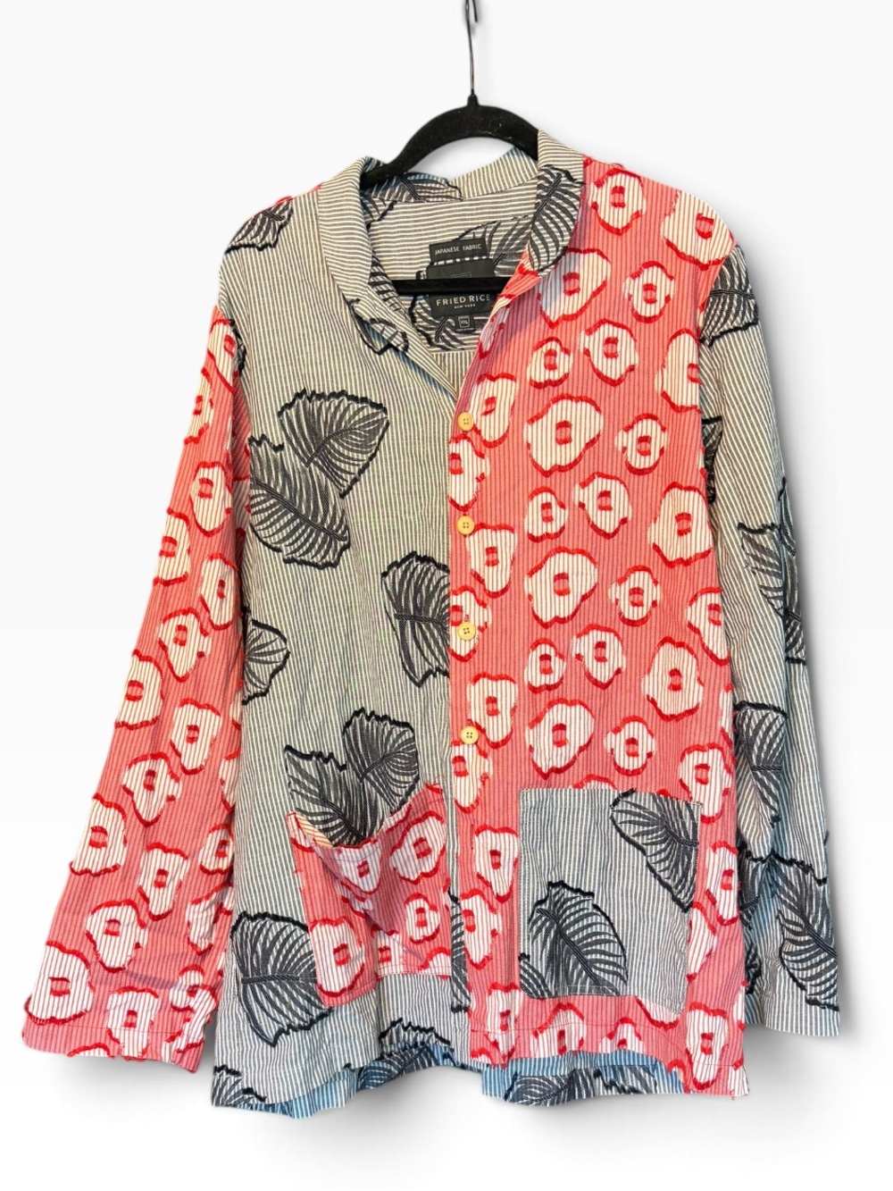 Fried Rice Unisex Button Front Multi Pattern Shirt Size XXL Japanese Cotton